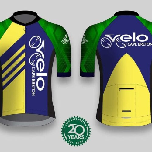 Velo Cape Breton Jersey Indigo - Yellow - Green.